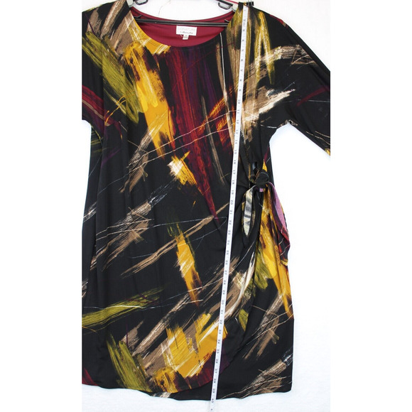 Signature By Robbie Bee Dress Faux Wrap Knot Women 1X Black Printed 3/4 Sleeve - Picture 7 of 14